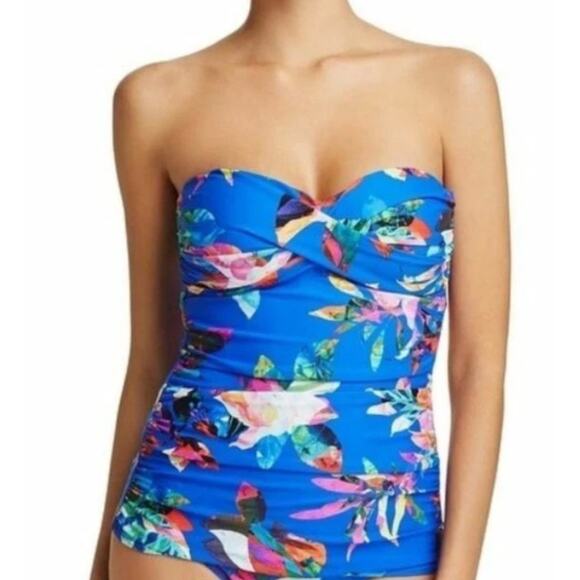 La Blanca Blue Tropical Floral Tankini Swimsuit Top - Picture 11 of 11